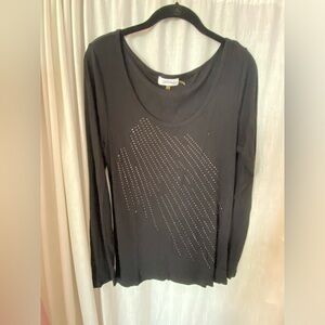 Calvin Klein Black Long Sleeve Sequin Long Sleeve Top Size Woman’s Large
